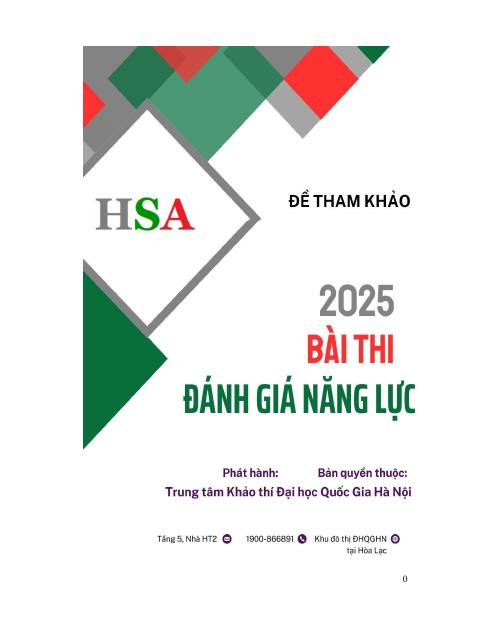 Đề tham khảo đánh giá năng lực môn Toán năm 2025 Đại học Quốc gia Hà Nội